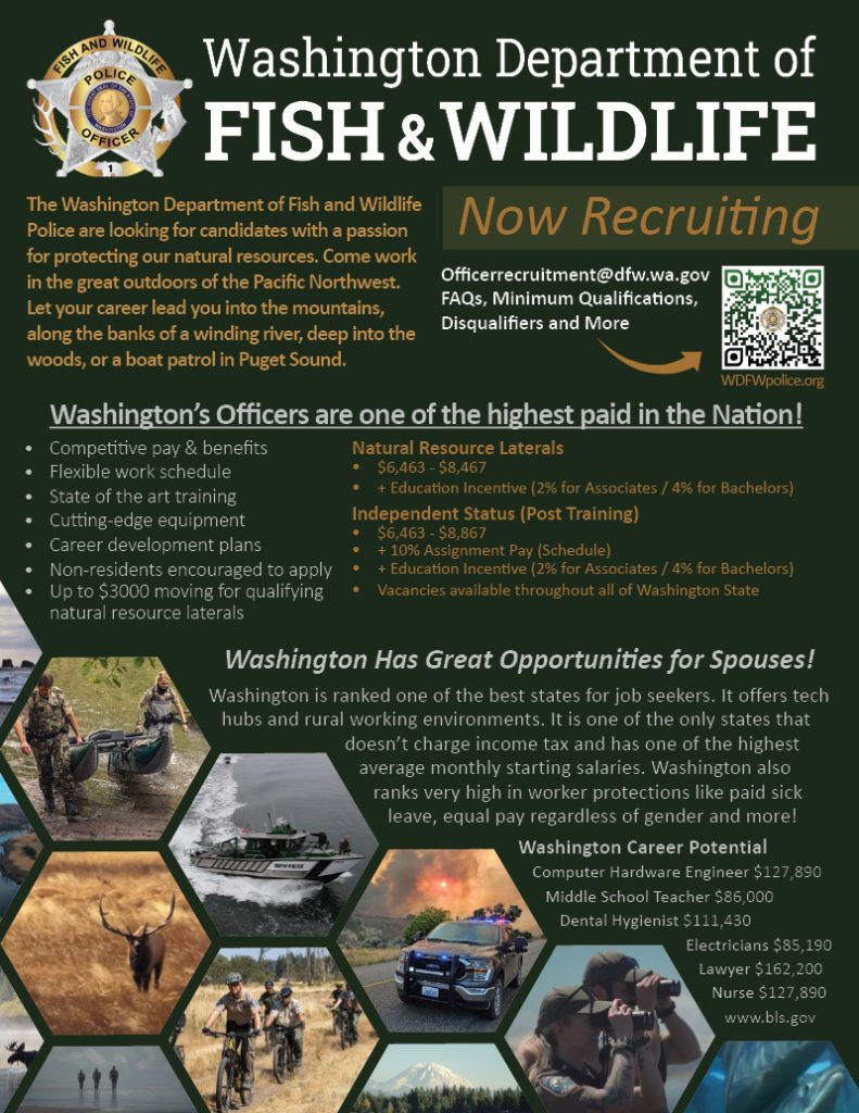 Washington Department of Fish & Wildlife is Recruting.