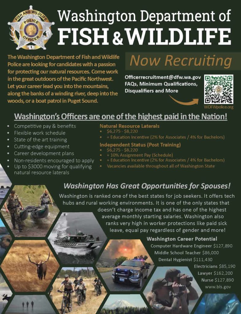 Washington Department of Fish & Wildlife is Recruting.